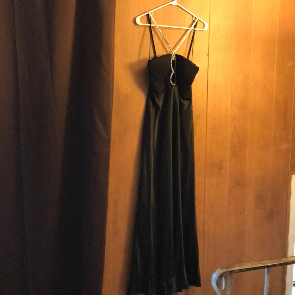 Black evening gown with rhinestone middle